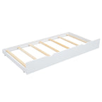 Lit plateforme moderne blanc en bois, taille double, avec tête de lit et lit gigogne simple