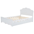Lit plateforme moderne blanc en bois, taille double, avec tête de lit et lit gigogne simple