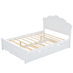Lit plateforme moderne blanc en bois, taille double, avec tête de lit et lit gigogne simple