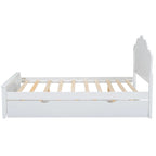 Lit plateforme moderne blanc en bois, taille double, avec tête de lit et lit gigogne simple
