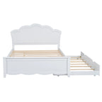 Lit plateforme moderne blanc en bois, taille double, avec tête de lit et lit gigogne simple