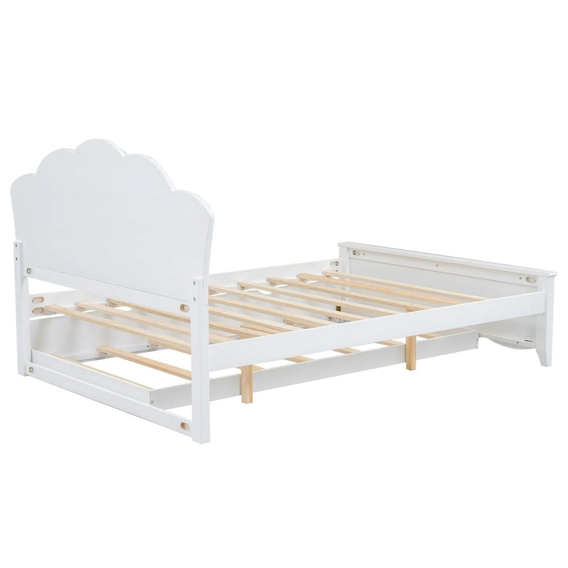 Lit plateforme moderne blanc en bois, taille double, avec tête de lit et lit gigogne simple