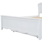 Lit plateforme moderne blanc en bois, taille double, avec tête de lit et lit gigogne simple