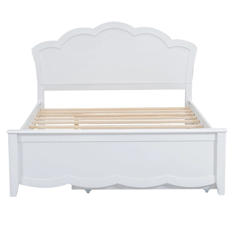 Lit plateforme moderne blanc en bois, taille double, avec tête de lit et lit gigogne simple