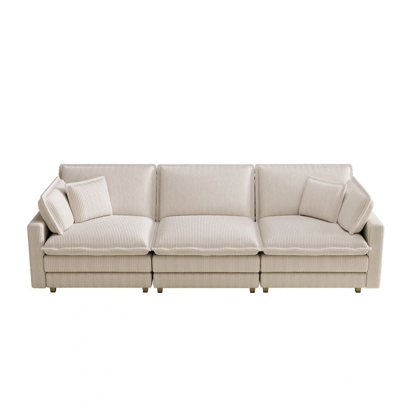 Canapé 4 places classique moderne en velours côtelé 103 avec assise profonde et 4 coussins