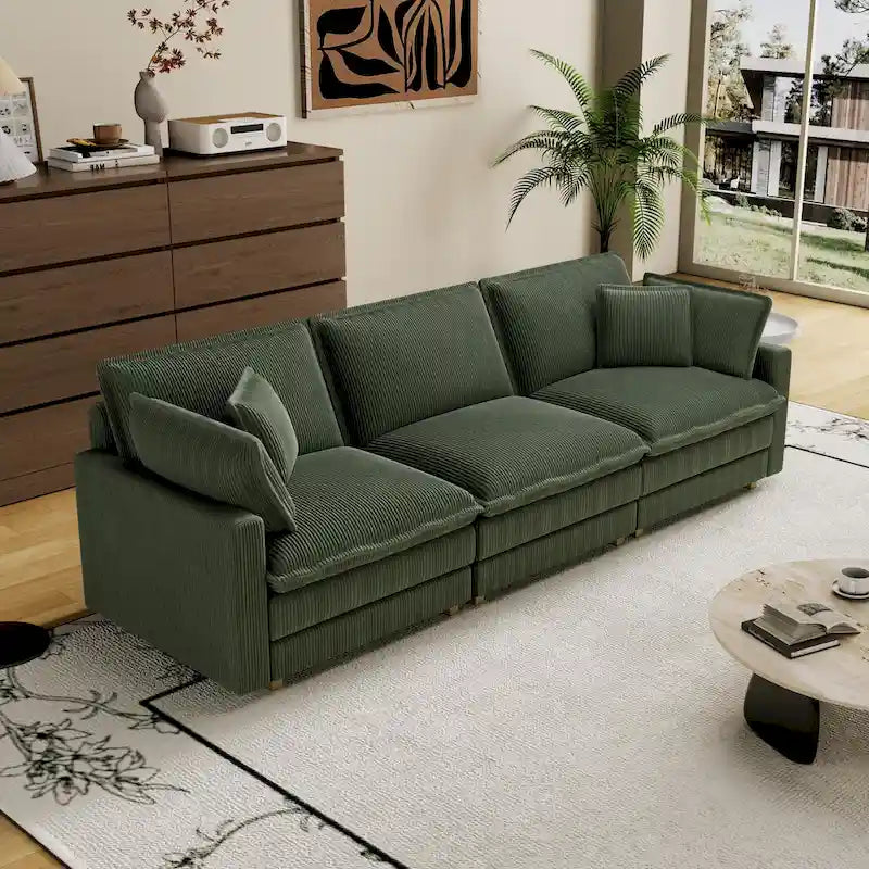 Canapé 4 places classique moderne en velours côtelé 103 avec assise profonde et 4 coussins