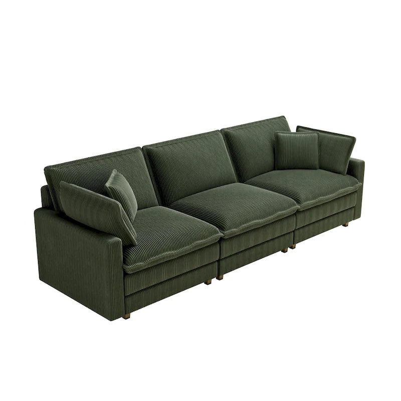 Canapé 4 places classique moderne en velours côtelé 103 avec assise profonde et 4 coussins