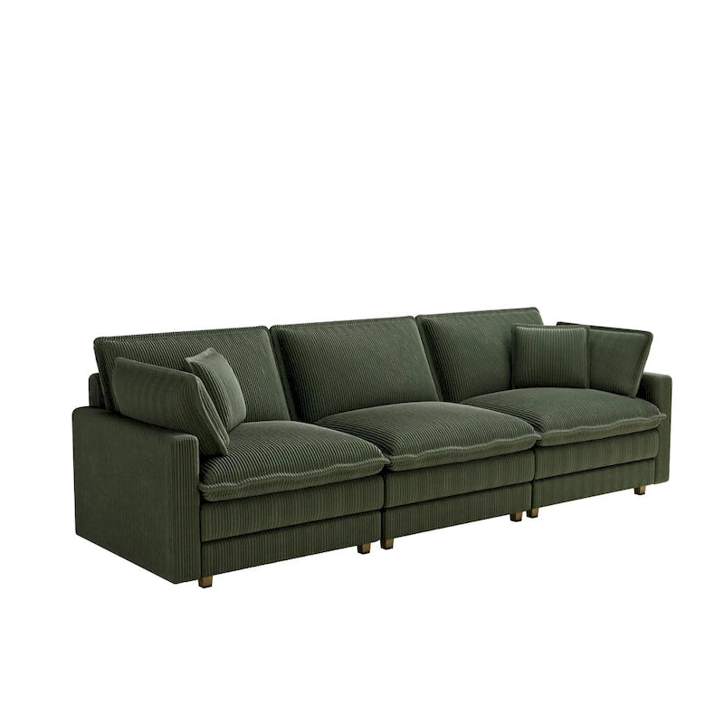 Canapé 4 places classique moderne en velours côtelé 103 avec assise profonde et 4 coussins