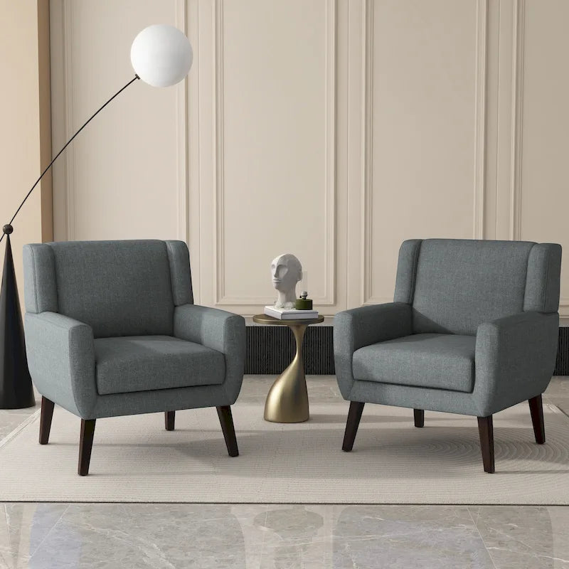 Fauteuil d'appoint capitonné en lin avec accoudoirs, dossier haut (lot de 2)
