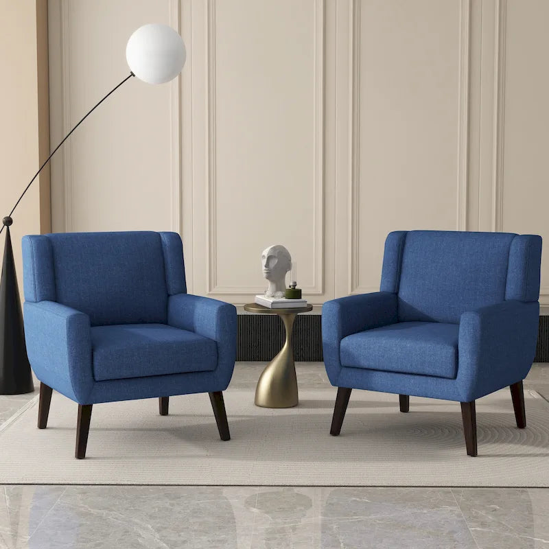 Fauteuil d'appoint capitonné en lin avec accoudoirs, dossier haut (lot de 2)