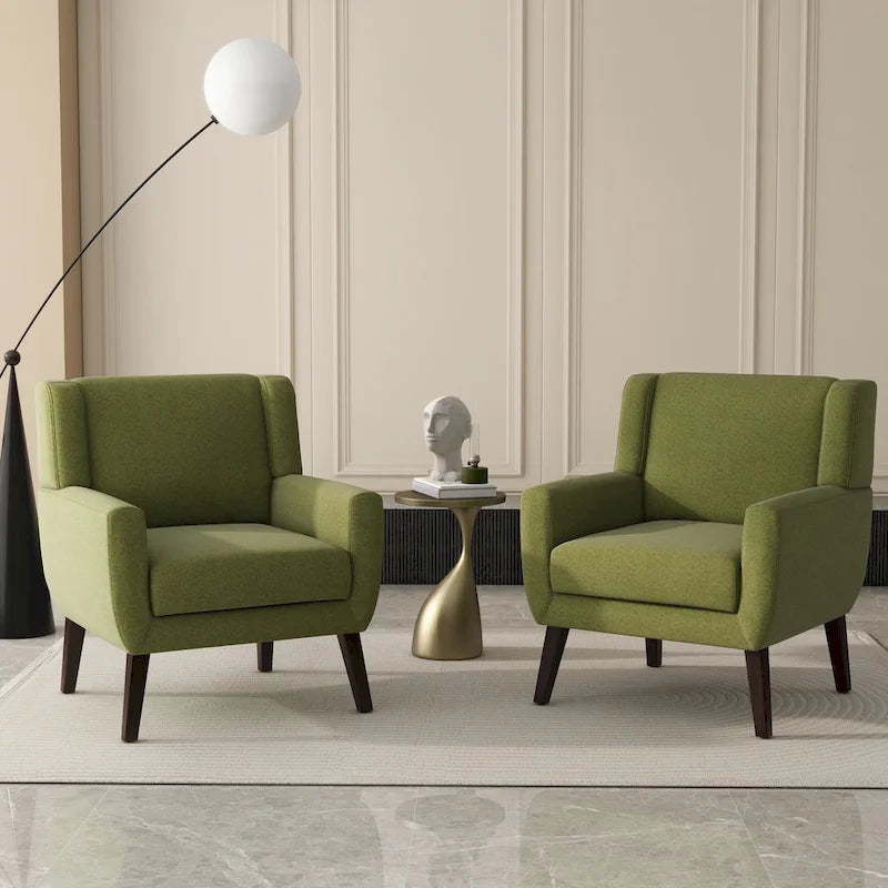 Fauteuil d'appoint capitonné en lin avec accoudoirs, dossier haut (lot de 2)