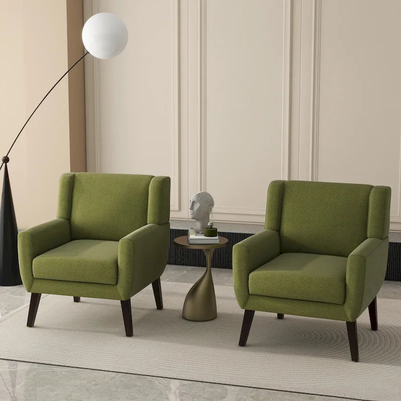 Fauteuil d'appoint capitonné en lin avec accoudoirs, dossier haut (lot de 2)