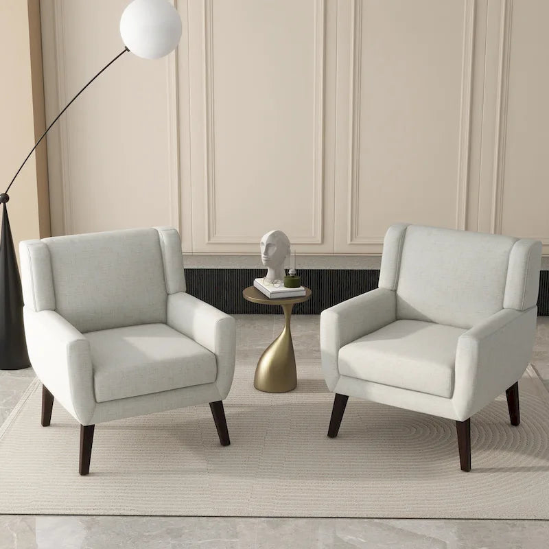 Fauteuil d'appoint capitonné en lin avec accoudoirs, dossier haut (lot de 2)