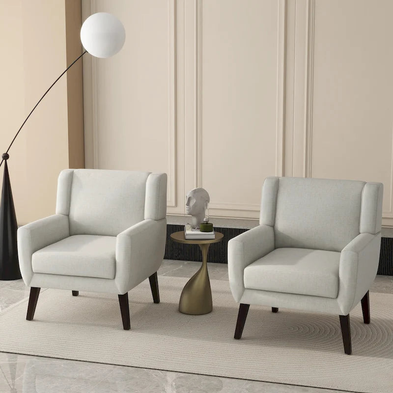 Fauteuil d'appoint capitonné en lin avec accoudoirs, dossier haut (lot de 2)