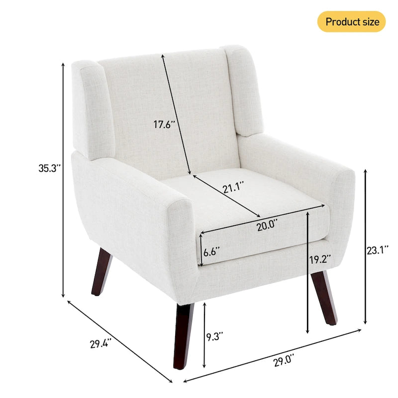 Fauteuil d'appoint capitonné en lin avec accoudoirs, dossier haut (lot de 2)