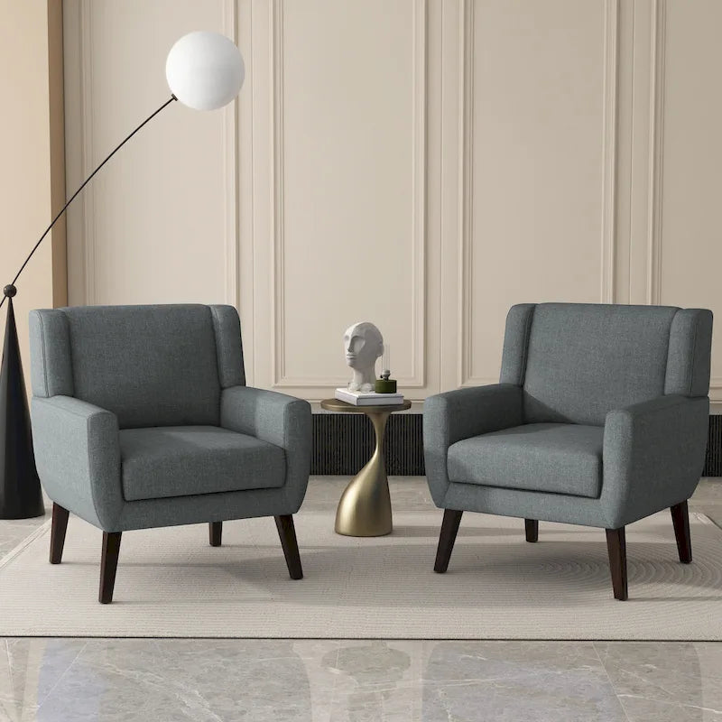Fauteuil d'appoint capitonné en lin avec accoudoirs, dossier haut (lot de 2)