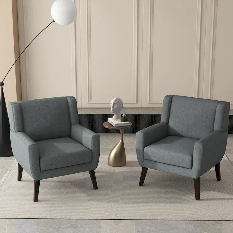 Fauteuil d'appoint capitonné en lin avec accoudoirs, dossier haut (lot de 2)