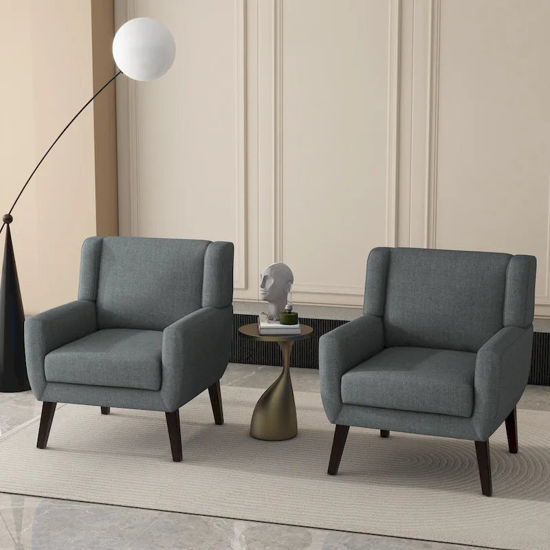 Fauteuil d'appoint capitonné en lin avec accoudoirs, dossier haut (lot de 2)