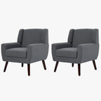 Fauteuil d'appoint capitonné en lin avec accoudoirs, dossier haut (lot de 2)
