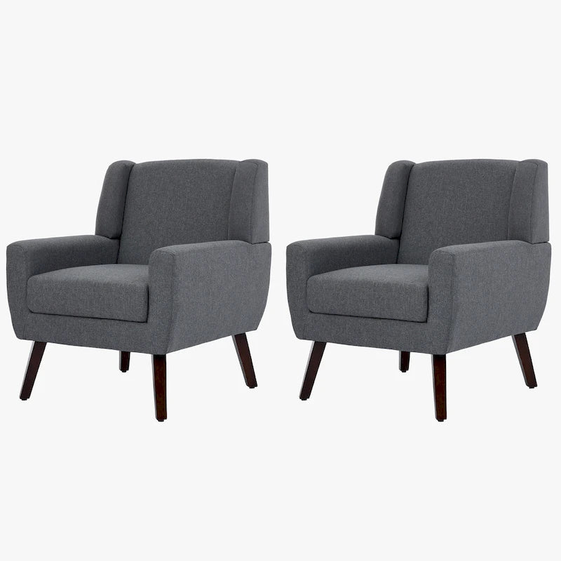 Fauteuil d'appoint capitonné en lin avec accoudoirs, dossier haut (lot de 2)