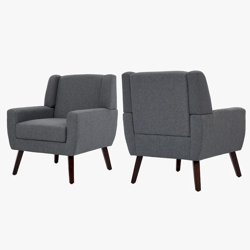 Fauteuil d'appoint capitonné en lin avec accoudoirs, dossier haut (lot de 2)