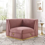 Fauteuil d'angle gauche de canapé modulaire en velours performant capitonné Channel