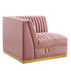 Fauteuil d'angle gauche de canapé modulaire en velours performant capitonné Channel