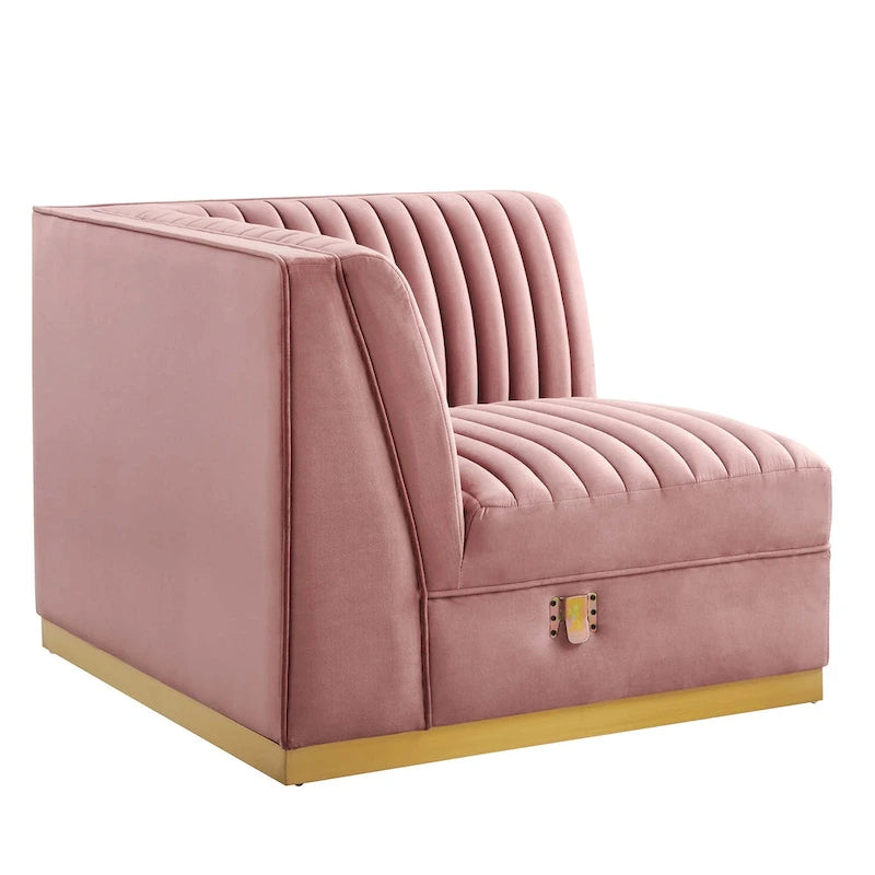 Fauteuil d'angle gauche de canapé modulaire en velours performant capitonné Channel