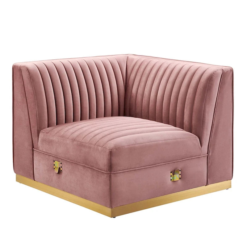 Fauteuil d'angle gauche de canapé modulaire en velours performant capitonné Channel