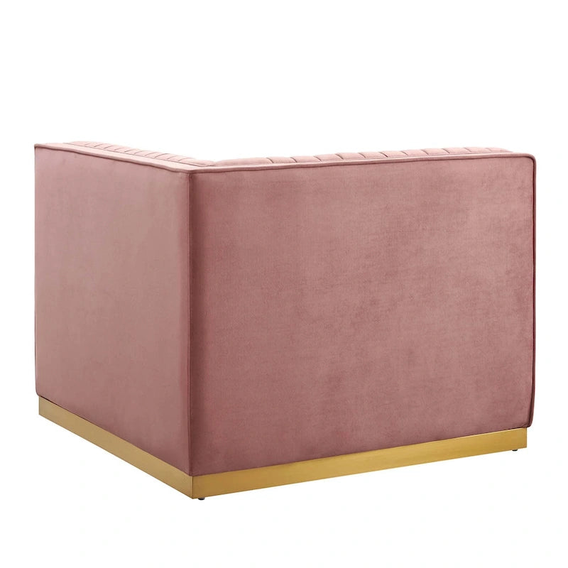 Fauteuil d'angle gauche de canapé modulaire en velours performant capitonné Channel