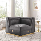 Fauteuil d'angle gauche de canapé modulaire en velours performant capitonné Channel
