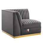 Fauteuil d'angle gauche de canapé modulaire en velours performant capitonné Channel