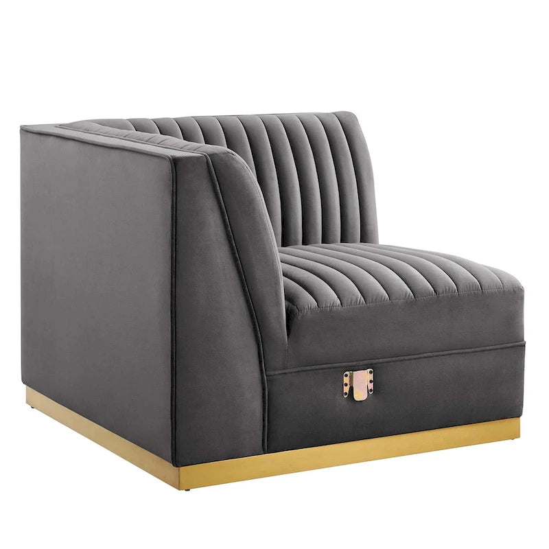 Fauteuil d'angle gauche de canapé modulaire en velours performant capitonné Channel