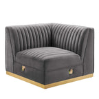 Fauteuil d'angle gauche de canapé modulaire en velours performant capitonné Channel