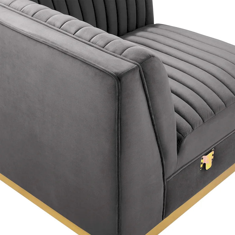 Fauteuil d'angle gauche de canapé modulaire en velours performant capitonné Channel