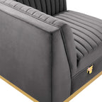 Fauteuil d'angle gauche de canapé modulaire en velours performant capitonné Channel