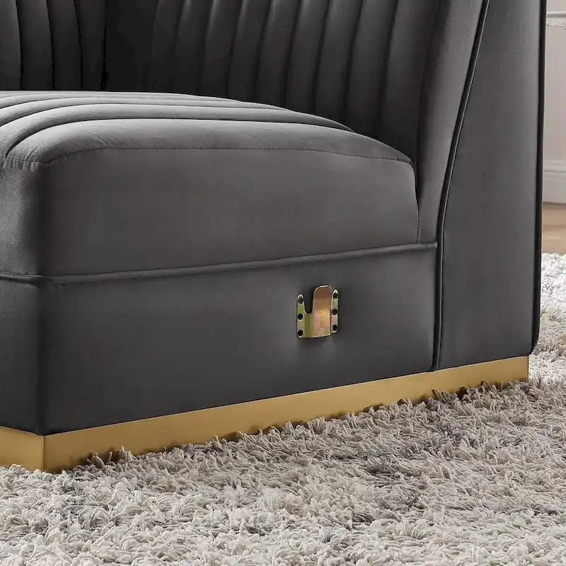 Fauteuil d'angle gauche de canapé modulaire en velours performant capitonné Channel