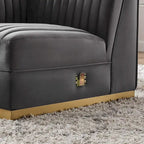 Fauteuil d'angle gauche de canapé modulaire en velours performant capitonné Channel