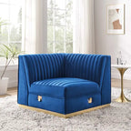 Fauteuil d'angle gauche de canapé modulaire en velours performant capitonné Channel