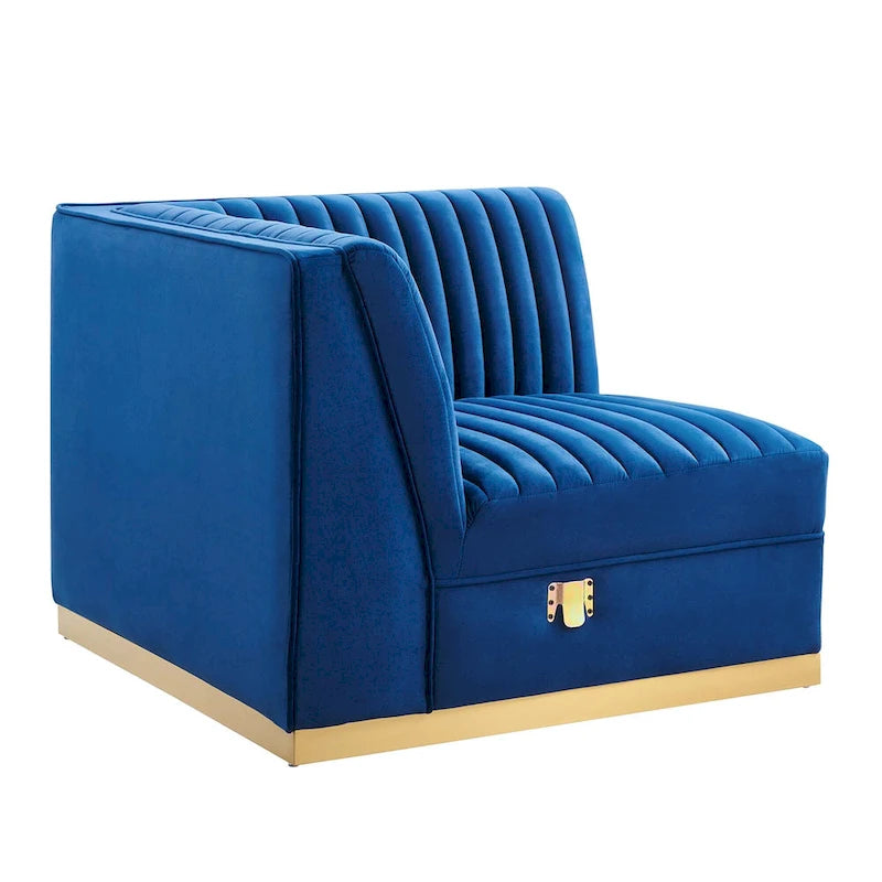 Fauteuil d'angle gauche de canapé modulaire en velours performant capitonné Channel