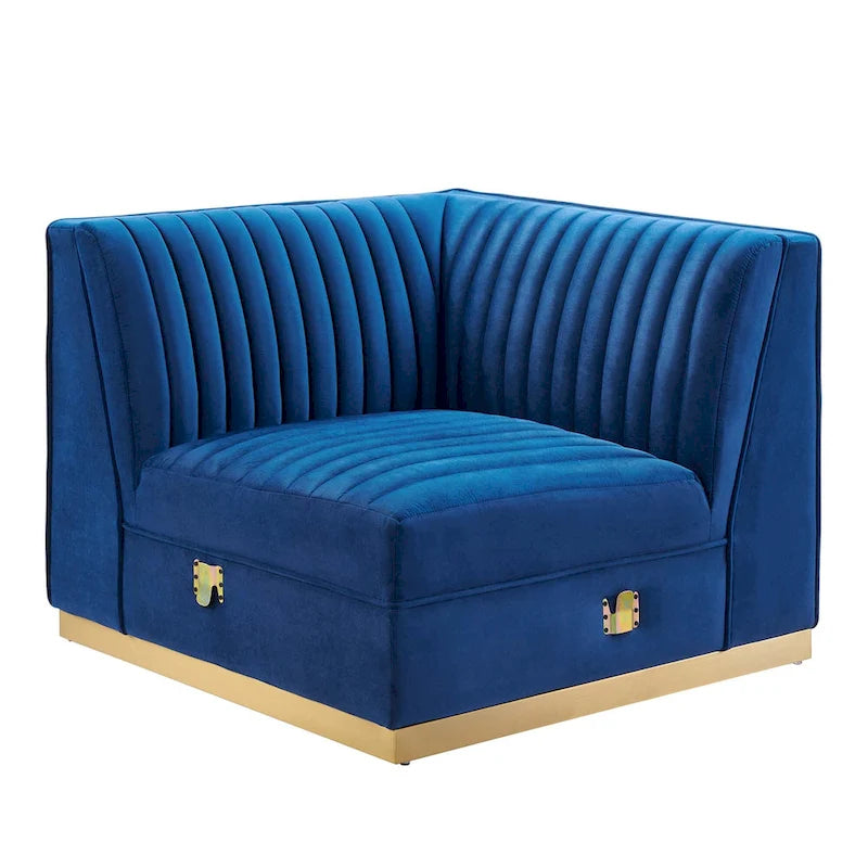 Fauteuil d'angle gauche de canapé modulaire en velours performant capitonné Channel