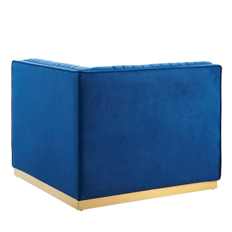 Fauteuil d'angle gauche de canapé modulaire en velours performant capitonné Channel