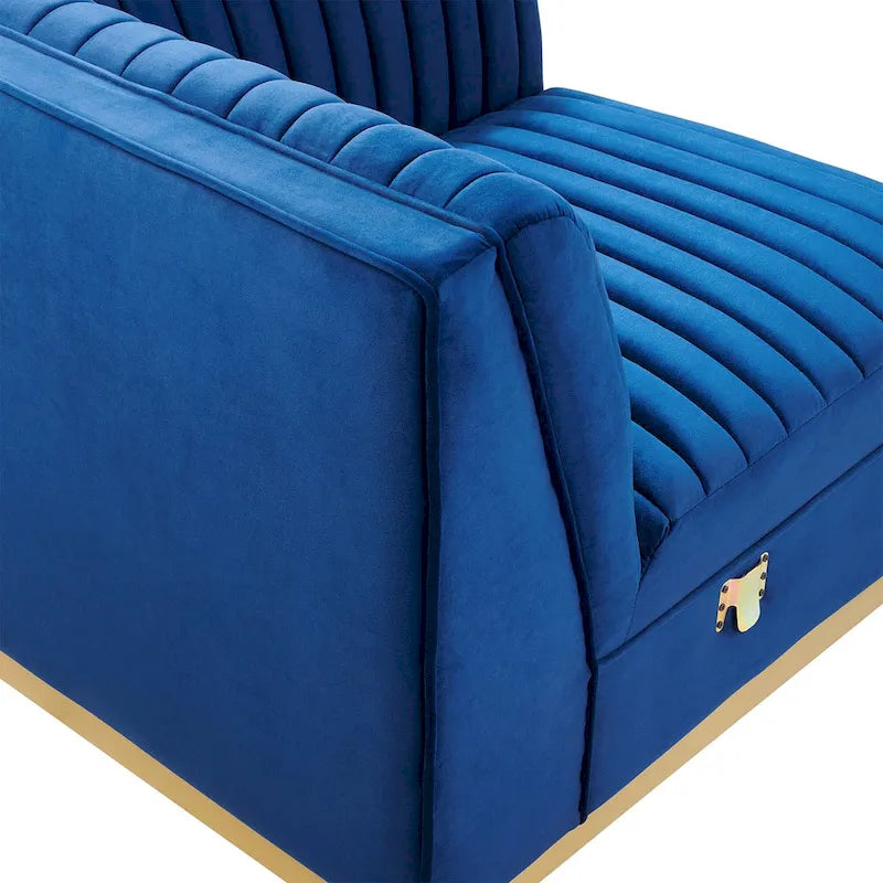 Fauteuil d'angle gauche de canapé modulaire en velours performant capitonné Channel