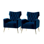 Fauteuil à oreilles contemporain en velours capitonné avec pieds évasés en métal doré (paquet de 2)