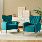 Fauteuil à oreilles contemporain en velours capitonné avec pieds évasés en métal doré (paquet de 2)