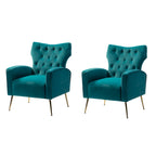 Fauteuil à oreilles contemporain en velours capitonné avec pieds évasés en métal doré (paquet de 2)