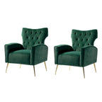 Fauteuil à oreilles contemporain en velours capitonné avec pieds évasés en métal doré (paquet de 2)