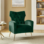 Fauteuil à oreilles contemporain en velours capitonné avec pieds évasés en métal doré (paquet de 2)