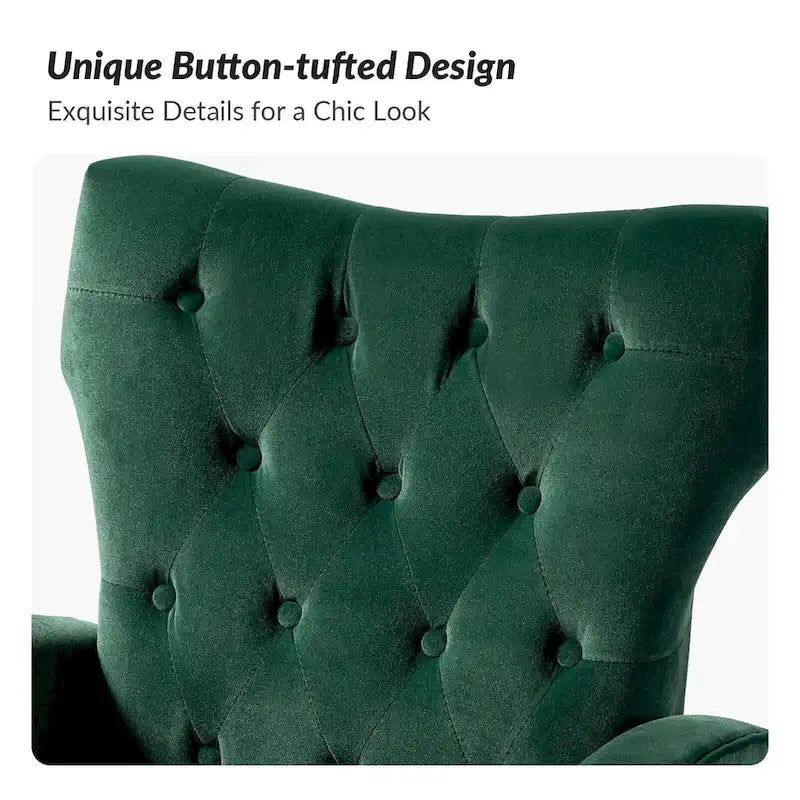 Fauteuil à oreilles contemporain en velours capitonné avec pieds évasés en métal doré (paquet de 2)