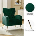 Fauteuil à oreilles contemporain en velours capitonné avec pieds évasés en métal doré (paquet de 2)